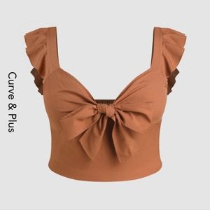 Cider V-neck Ruffle Knotted Crop Top Curve & Plus